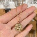 wholesale Vintage European Queen Coin Necklace for Women, Double-Sided Baroque Pendant, Luxury Portrait Round Pendant Design with Metal Material-0-2