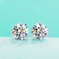 wholesale S925 Sterling Silver Moissanite Three-Prong Ear Stud Women, Small and Exquisite Korean Style Earrings, Simple and Fashionable, Light Luxury and Niche-0-1