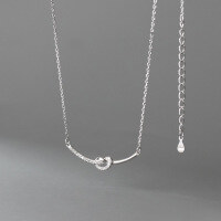 wholesale 925 Sterling Silver Curved Diamond-Inlaid Knot Necklace for Women, Tied Smile Ins Small and Unique Style Short Collarbone Chain D9435-S925 silver necklace gold 925 silver