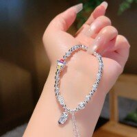 wholesale 999 Pure Silver Women's Lucky Charm Beaded Bracelet DIY Design Bangle Versatile Luxe Fine Jewelry One-Piece Drop Shipping-SDJ232-57.5-8.7g Pure Silver