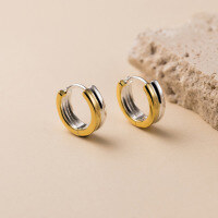 wholesale S925 silver two-tone ear clasp polishedins style fresh and simple double-ring color-separated earrings M03408-S925 silver pair 925 silver