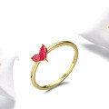 wholesale 925 Sterling Silver Gold-Plated Red Ruby Patchwork Heart Simple and Versatile Ring for Women, Dunli New Jewelry-0-0
