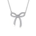 wholesale S925 silver European and American fashion bow collarbone chain with high-end feel, cross-border bestseller Moissanite ins-style necklace, premium quality-0-1