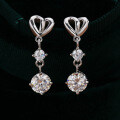 Metal Heart Four-Prong Earrings with Moissanite and Tassels-0-0