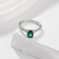 wholesale S925 Sterling Silver Gold Plated, 6*8mm Lab-Grown Zambian Emerald Oval-Cut Ring, Xiaohongshu Same Style-0-1