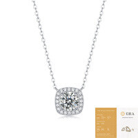 925 Silver Summer Hot-Sale Small Cube Pendant Necklace with Moissanite-1-carat moissanite (with GRA certificate)