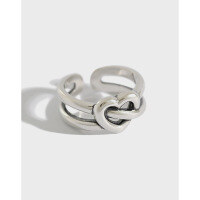 wholesale S925 sterling silver JT304 Korean-style vintage distressed heart-shaped ring, ins women's unique niche ring-Vintage Silver [No. 14/Adjustable] &gt; Opening adjustable