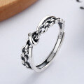 wholesale S925 Sterling Silver Geometric Irregular Design Twist Knot Interlocking Chain Open Ring Unisex-0-2