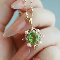 wholesale S925 Sterling Silver Red Elk Overall New Chinese Style Necklace with Green Pendant, Whitening Women's French Light Luxury Retro Necklace-BX0372-Gold 925 Silver