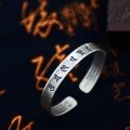 wholesale Sterling Silver 999 Retro Six Mantra Bracelet Jewelry Pure Silver Unisex Couple Style Adjustable Bangle-0-5