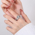 wholesale S925 Sterling Silver Korean-style timeless hexagram feather 3D trendy fashion open ring-0-3
