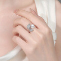 Sterling Silver Moissanite Freshwater Pearl Leaf Open Ring for Women-0-2
