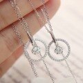 wholesale S925 Sterling Silver Full-Circle Pavé Diamond Pendant Necklace for Women, Fashion-Forward Minimalist Versatile Statement Piece with Dazzling Sparkle-0-2