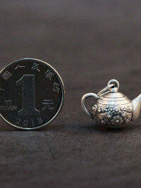 wholesale 990 Sterling Silver Retro Teapot Pendant, Hanging Pot Charm, Let Time Simmer into a Pot of Tea, Afternoon Tea-Handle pot (approximately 17*23*14.7 mm)