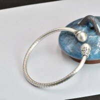 wholesale 990 Sterling Silver Retro Plain Circle Prajna Heart Sutra Tibetan Script Bracelet for Women, National Trend Thin Round Bead Mantra Minimalist Bangle for Men-One thin model (1000201) Pure silver