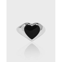 wholesale S925 Sterling Silver Korean Version Ins Indie Design Minimalist Versatile Geometric Heart Shape Drip Glaze Textured Open Ring for Women-Platinum [No. 15/Adjustable] Opening adjustable