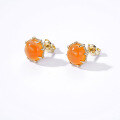 wholesale S925 Sterling Silver Electroplated 14K Real Gold Autumn Winter Minimalist Carnelian Stud Earrings-0-1