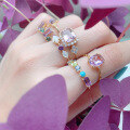 wholesale [Pure Silver] Spring New Limited Edition Ring, Small Topaz Turquoise Olive Mix, Geometric Ring for Women-0-3