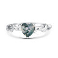 wholesale S925 Sterling Silver Aquatic Moss Agate Heart Stud Earrings Ring Necklace Set, Vintage Elegant Moss-Included Agate Jewelry-0-6