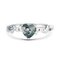 wholesale S925 Sterling Silver Aquatic Moss Agate Heart Stud Earrings Ring Necklace Set, Vintage Elegant Moss-Included Agate Jewelry-Open Ring>925 Silver