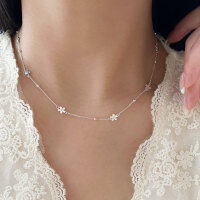 wholesale S925 Sterling Silver Minimalist Floral Pendant Necklace for Women, Light Luxury, Niche, Advanced Sense, Versatile Layering, Elegant Collarbone Chain-Pure silver (length 36+5CM)