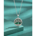 wholesale 925 Sterling Silver Round Tree of Life Malachite Necklace for Women, European and American Style Cross-Border High-End Pendant Collarbone Chain Jewelry-0-0