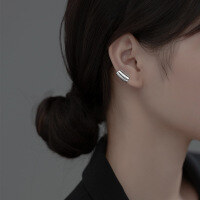 wholesale Metal S925 silver textured glossy surface ear clip Korean version women's no-piercing wide surface ear cuff earrings G6957-S925 silver pair 925 silver