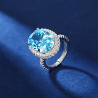 wholesale S925 Sterling Silver Ring Set with Aquamarine, High Carbon Diamond Zircon, and Pink Zircon for Wholesale and Distribution-Sky Blue No. 6