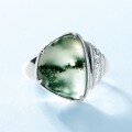 wholesale S925 Sterling Silver European and American New Geometric Irregular Moss Agate Ring, Personalized and Trendy, for Wholesale-0-4