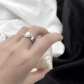 wholesale S925 Silver Trendy Xiao Bai Smiley Face Ring Adjustable Open Niche Design Accessory Pinky Ring-0-3