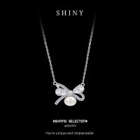 Sterling Silver Iridescent Butterfly Necklace, Minimalist Summer Pendant-S925 sterling silver + freshwater pearl  925 silver