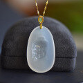 wholesale Gold-plated 925 Silver Antique Style Jasper Buckle, Ice-Type White Chalcedony Buddha Head, and Agate Pendant Necklace for Women-0-1
