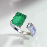 wholesale Metal material first, Zhuo Zhifan Jewelry new women's simulated emerald open ring,,-Green Adjustable opening