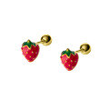 wholesale S925 Sterling Silver Lovely Strawberry Textured Resin Drop Earrings, Fresh and Sweet Fruit-style Women's Earrings M03662-0-4
