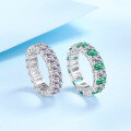 wholesale PT950 gold-plated 925 sterling silver full circle moissanite ring with green and white alternating design, factory direct wholesale-0-0