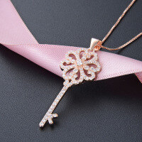 wholesale S925 silver cross-border new style diamond zirconia creative and unique key pendant necklace, Korean fashion women's collarbone chain-002282-Single Pendant-Without Chain>925 Silver