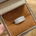 wholesale S925 Silver New Style Fashion Light Luxury Personality Half-Circle Square Diamond Full Diamond Ring Row Ring for Men and Women-0-1