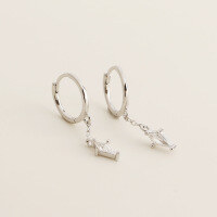 wholesale S925 Sterling Silver Geometric Zircon Ear Clips For Women, Cross-border Exclusive Best-seller, Light Luxury Style Short Tassel Earrings-Platinum (long earrings)  925 silver