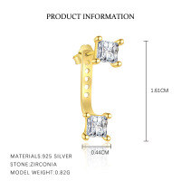 wholesale 925 Sterling Silver Geometric Square Stud Earrings For Women,-E5205-Gold/Single 925 Silver