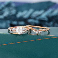 wholesale S925 Sterling Silver Red Elk V-Shaped Zircon Lace Two-Piece Ring Set for Women, Minimalist Style European-American Elegance-BZ0770-Rose Gold US Size 6