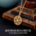925 Silver Gilded 18K Gold French Vintage Floral Openwork Zircon Pendant Necklace-0-1