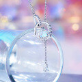 wholesale S925 Sterling Silver Dream Star Moon Tassel Necklace for Women Moonstone Ins Fresh Sweet and Luxurious High-End Sense Collarbone Chain-0-1