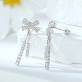 wholesale S925 Sterling Silver Zirconia Tassel Bow Ear Studs, Niche, Unique, Fashionable Earrings for Women, Versatile Wholesale-0-1