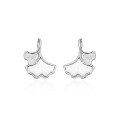 wholesale 999 Sterling Silver Ginkgo Leaf Earrings for Women, Summer Earrings New Small Design High-End Sense White Mother-of-Pearl Earrings-0-4