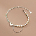 wholesale S925 Silver Heart Pearl Chain Bracelet Korean Style Fresh and Delicate Heart-shaped Women's Hand Jewelry Batch S4756-0-2