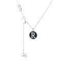 wholesale S925 Sterling Silver Vintage Enamel Black Face Letter R Pendant Tassel Fashion Statement Collarbone Necklace-0-4