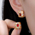 wholesale S925 Sterling Silver Red Elk Earrings Vintage Palace Retro Square Diamond Inlaid Exquisite Versatile Vintage High-End Jewelry-0-2