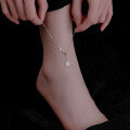 wholesale S925 Sterling Silver Chinese Style "Fu" Character Anklet with Diamond Accents, Elegant Vintage Minimalist Shiny Diamond Ankle Jewelry with Tassels-0-0