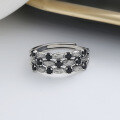 wholesale S925 sterling silver retro black zirconia inlaid ring, trendy hip-hop punk style design index finger ring-0-1