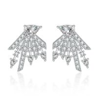 wholesale S925 silver zirconia ear studs, high-end European and American style tassel earrings-Platinum>925 silver